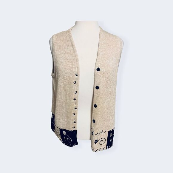 Christopher & Banks Sweater Vest Cat Embroidered size Medium - Picture 4 of 8